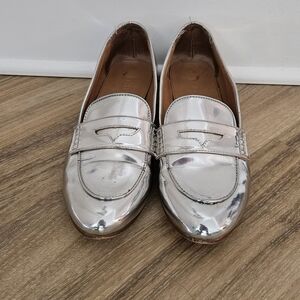 J. Crew Metallic Silver Women's Loafers, Size 8.5